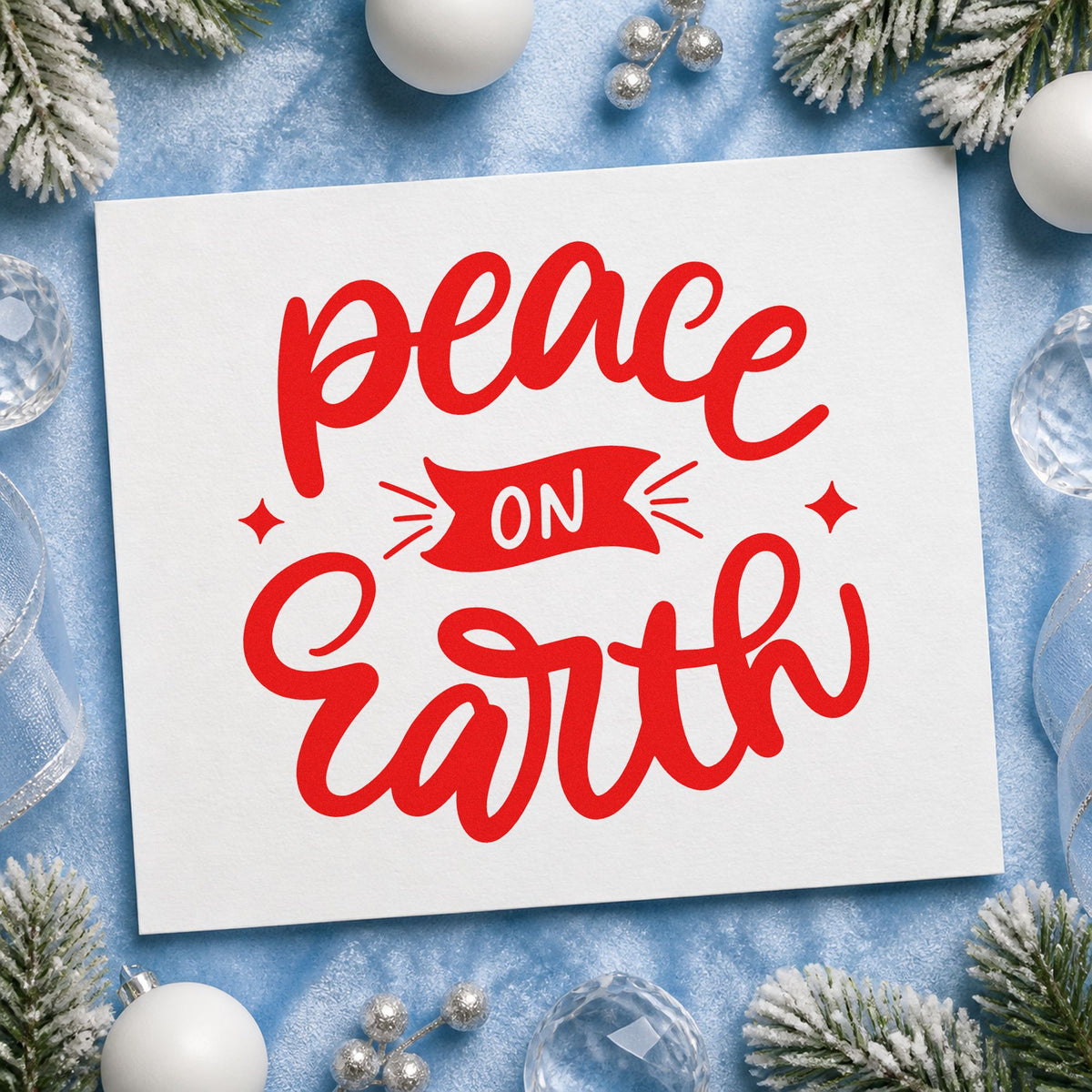 Peace On Earth Banner craft stamp in red ink on cardstock, an easy option for quilt block ink.