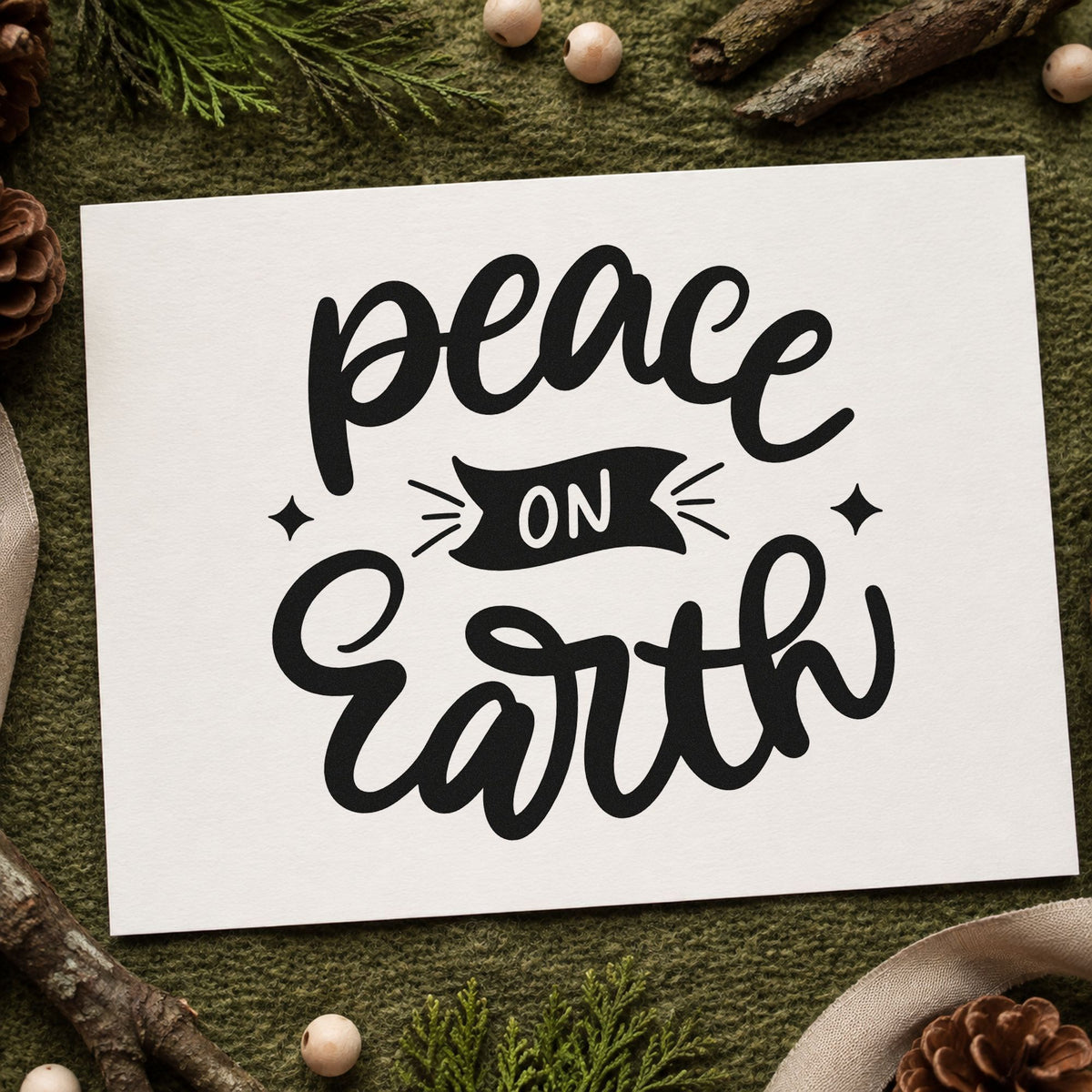 Peace On Earth Banner rubber stamp printed in black ink, ready for peace banner cards and similar paper crafts.