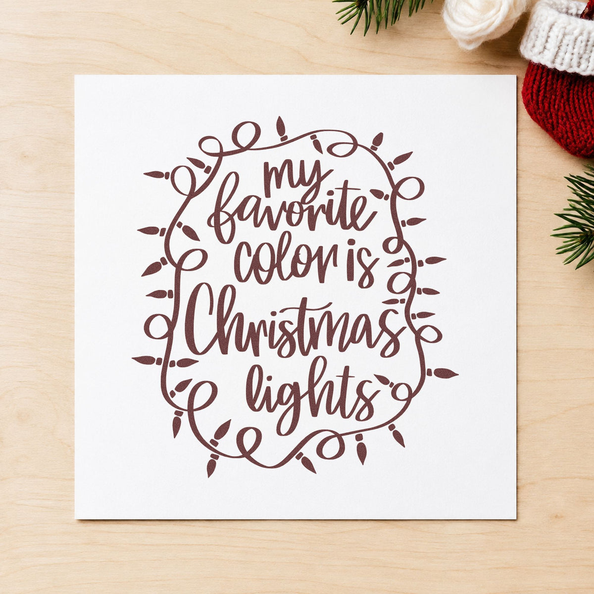 Favorite Color Christmas Lights rubber stamp printed in brown ink, ready for drive route planner and similar paper crafts.