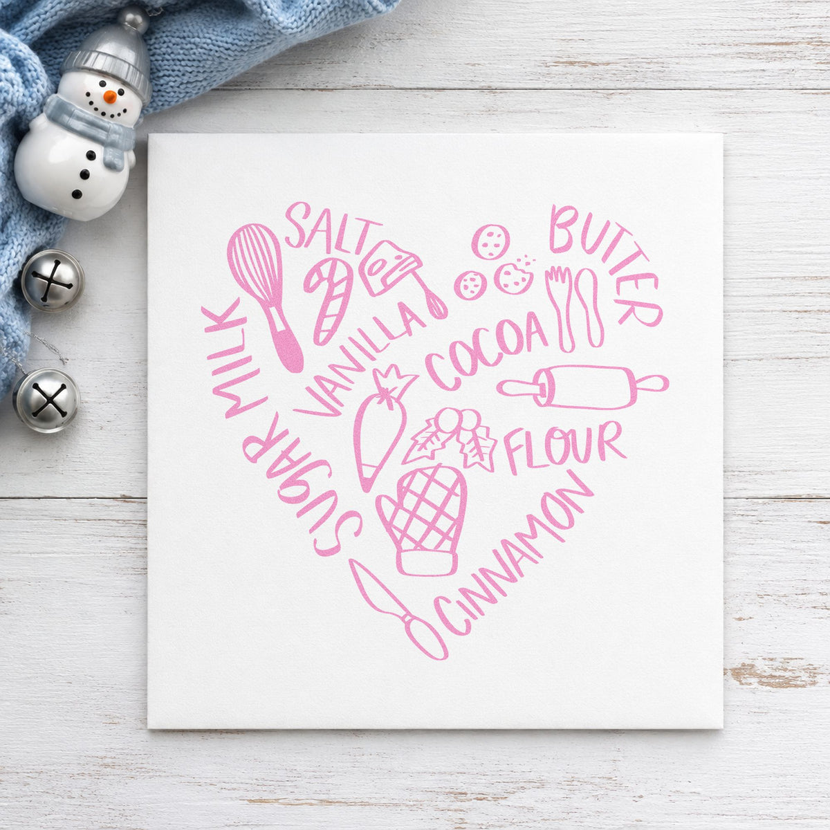 Baking Ingredients Heart craft stamp in purple ink on cardstock, an easy option for pantry inventory page.