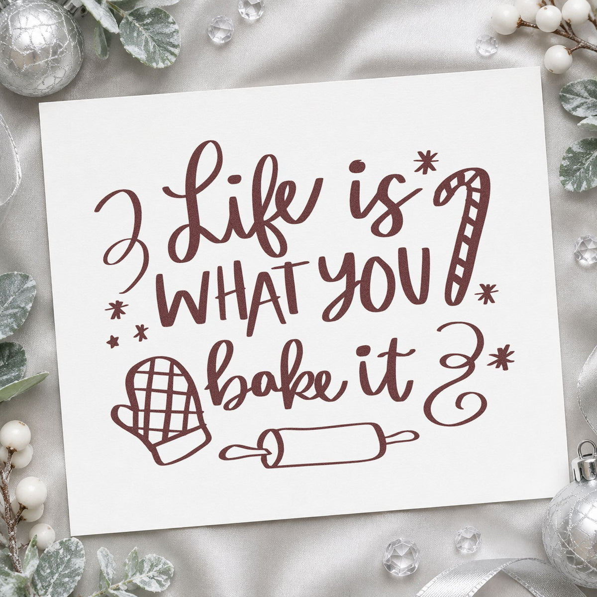 Life Is What You Bake rubber stamp printed in brown ink, ready for lesson plan header and similar paper crafts.