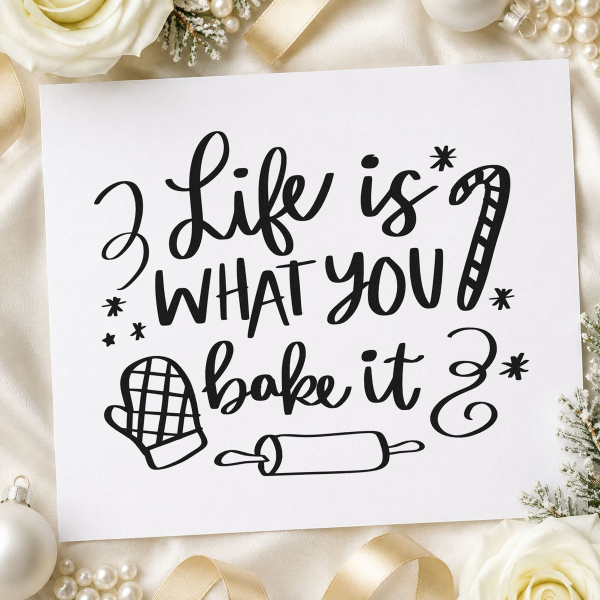 Life Is What You Bake rubber stamp printed in black ink, ready for bake it pun cards and similar paper crafts.