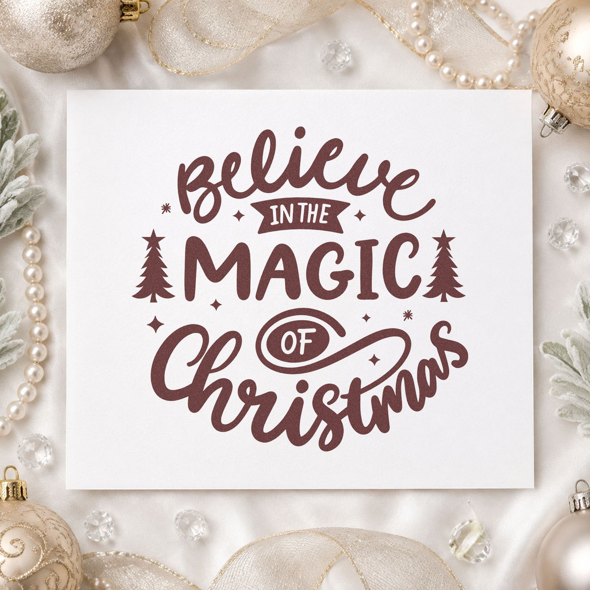 Believe Magic Of Christmas rubber stamp printed in brown ink, ready for story night program and similar paper crafts.