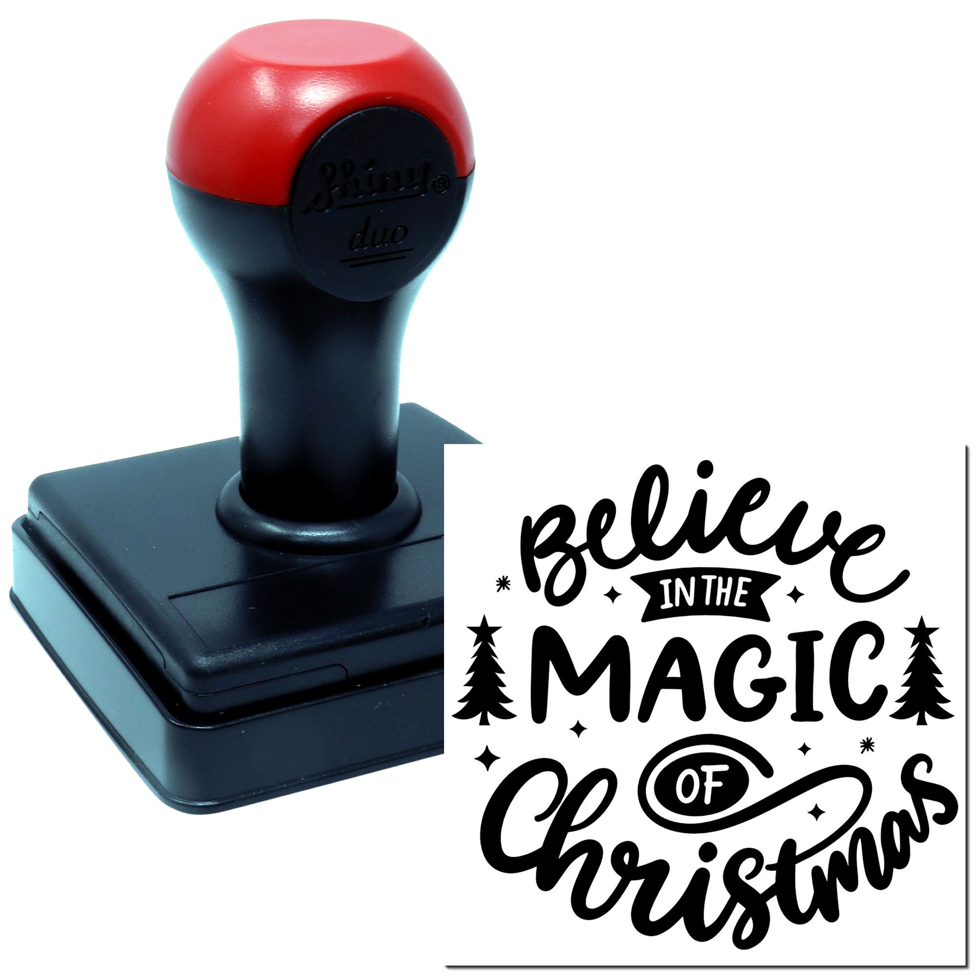 Duo Hand-Lettered Believe Christmas Magic Sign Hand Stamp