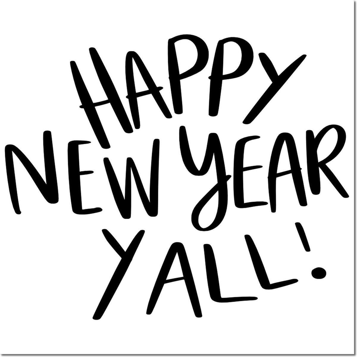 Black Happy New Year Yall! stamp and seal design on white background