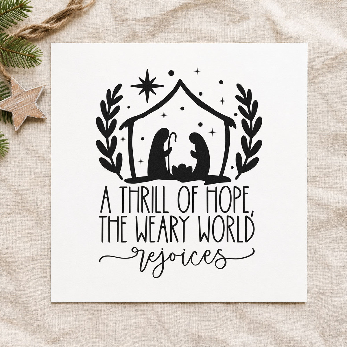 Thrill Of Hope Nativity rubber stamp printed in black ink, ready for thrill of hope cards and similar paper crafts.