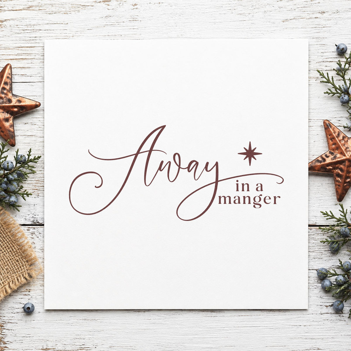 Away In A Manger rubber stamp printed in black ink, ready for memory verse sheet and similar paper crafts.