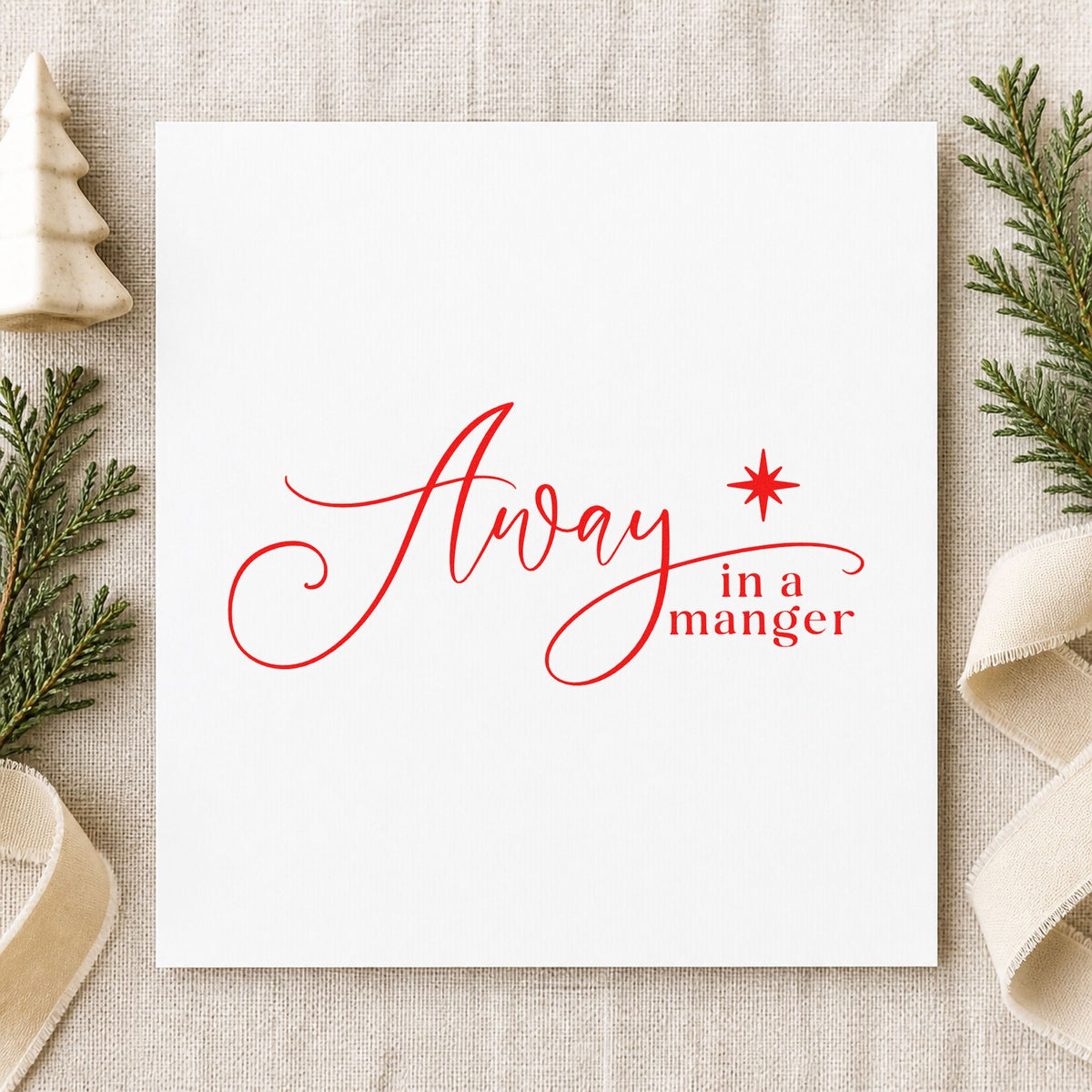 Away In A Manger craft stamp in red ink on cardstock, an easy option for felt board printing.
