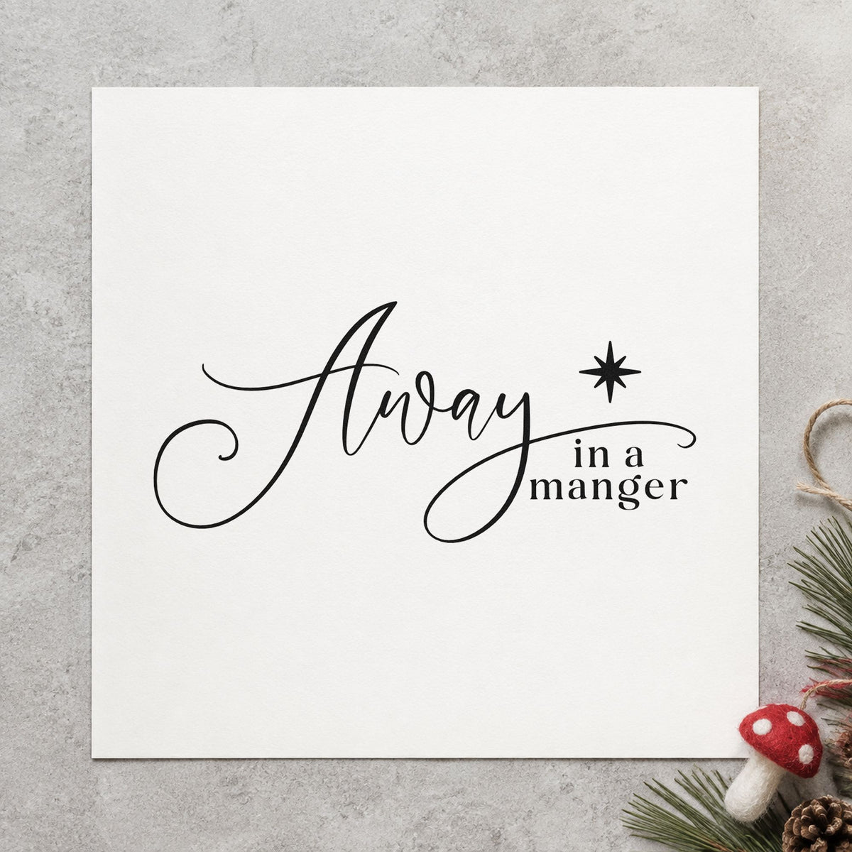 Away In A Manger rubber stamp printed in black ink, ready for away manger cards and similar paper crafts.