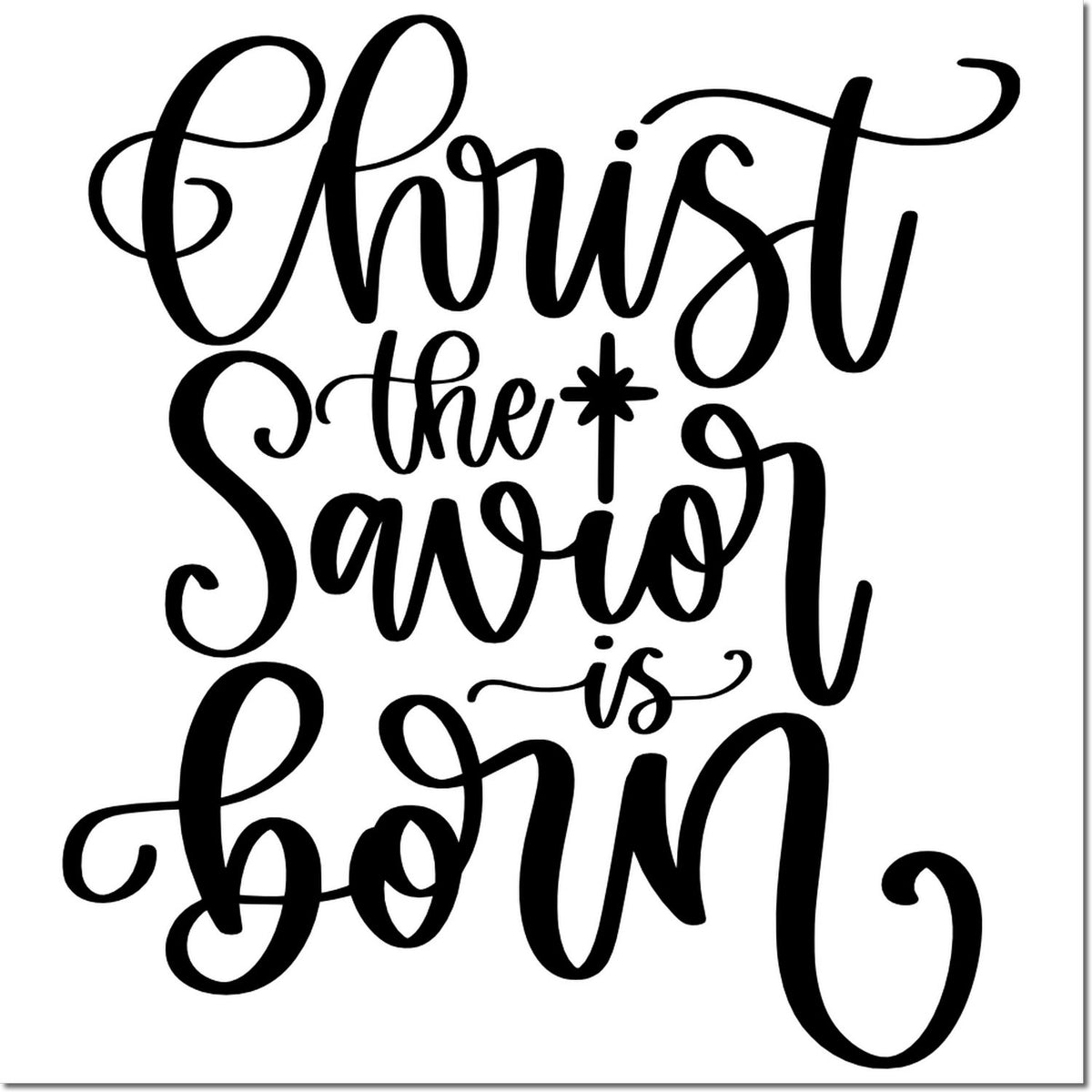 Black calligraphy stamp and seal design reading Christ the Savior is born with a decorative star on white background.