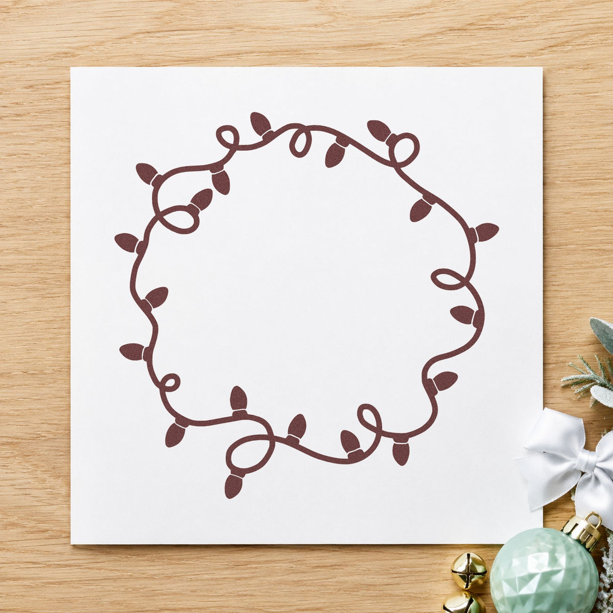 Circular Christmas Light Border rubber stamp printed in black ink, ready for date circle planner and similar paper crafts.
