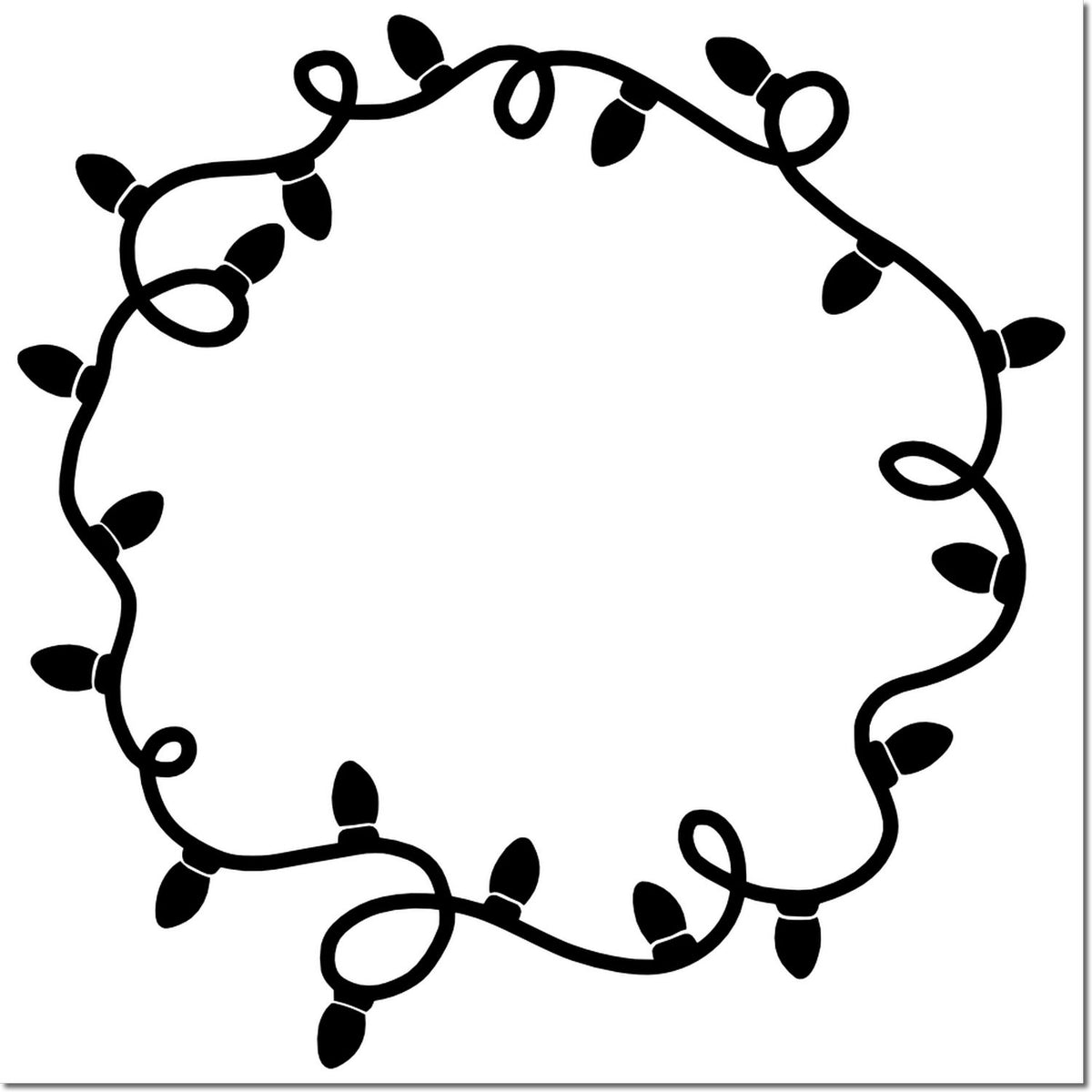 Black string-light wreath border for stamp or seal, with looping bulbs on a white background.