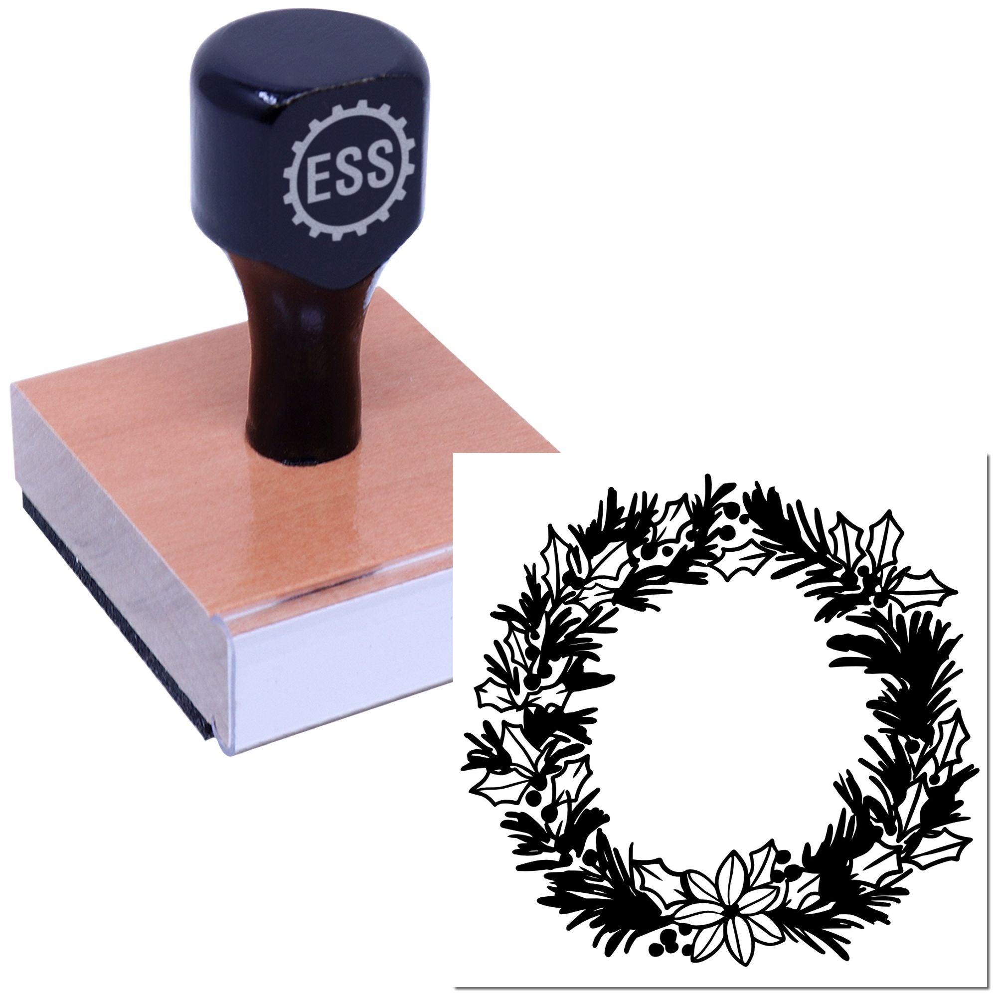 Festive Holly Wreath Note Card Rubber Stamp