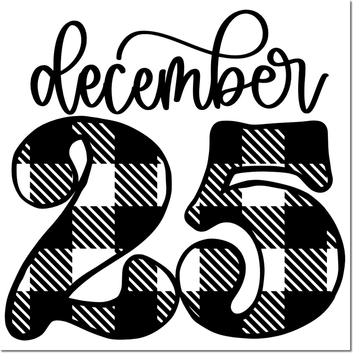 Black plaid December 25 stamp and seal design on white background