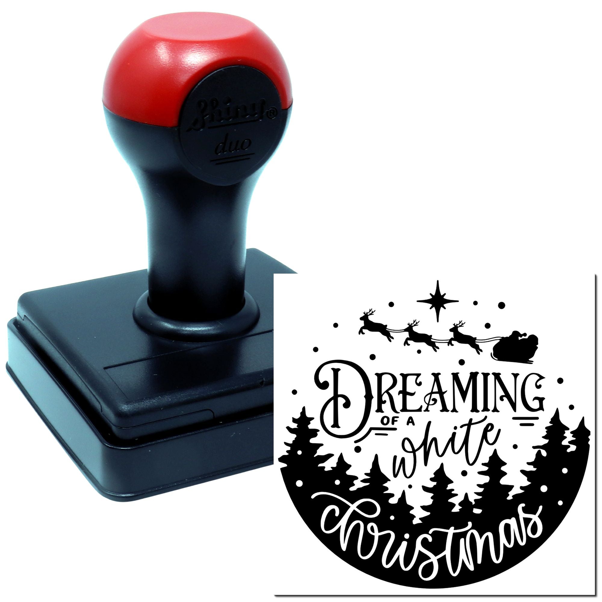 Duo Santa's Sleigh Over Snowy Pines Hand Stamp