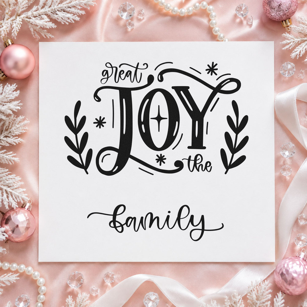Great Joy To The Family rubber stamp printed in black ink, ready for great joy cards and similar paper crafts.