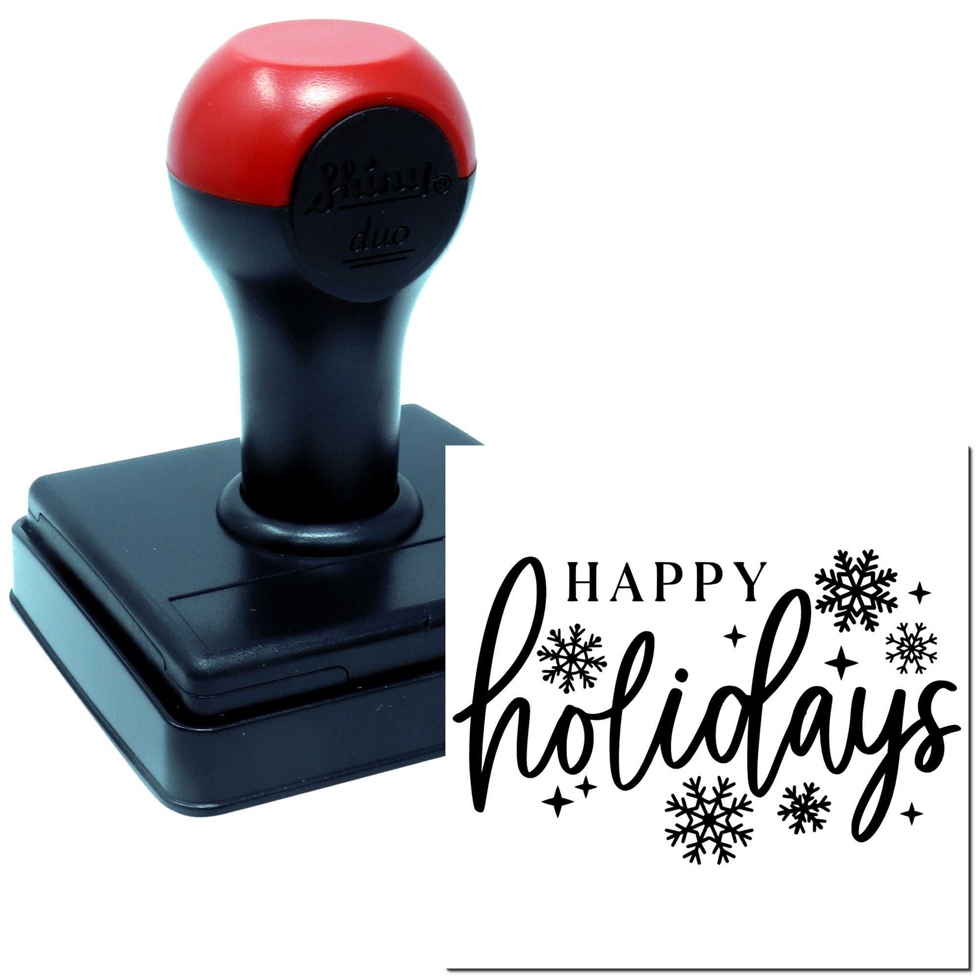 Duo Festive Snowflake Happy Holidays Typography Hand Stamp