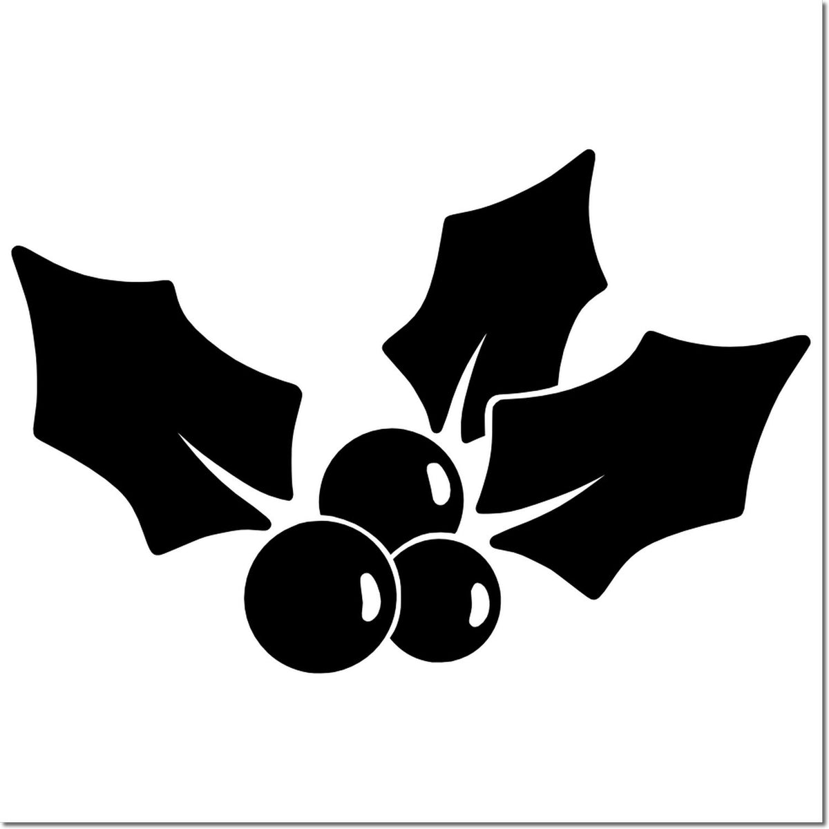 Black holly leaf and berry stamp seal design on white background, festive Christmas holiday motif.