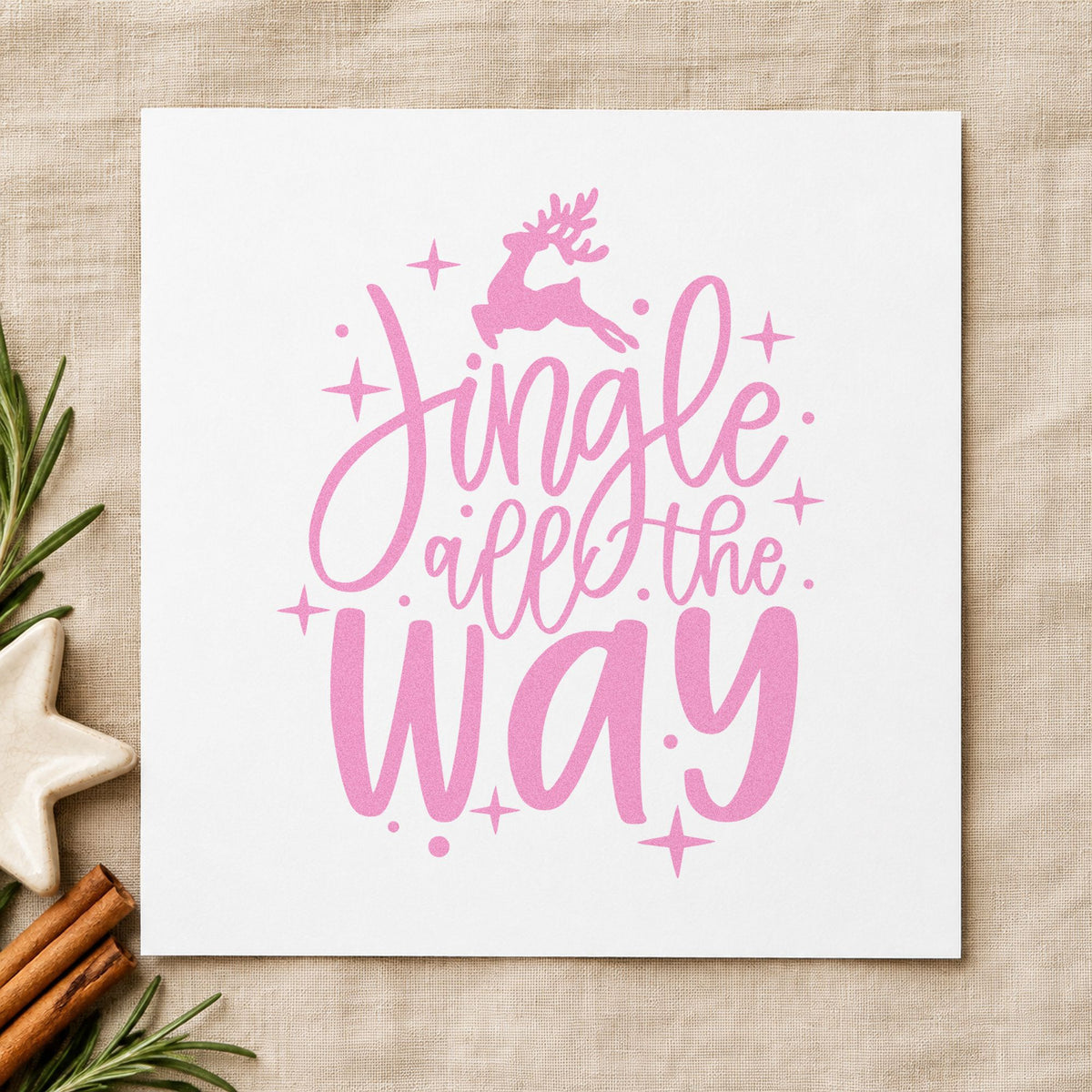 Jingle All The Way Reindeer craft stamp in purple ink on cardstock, an easy option for field day album page.