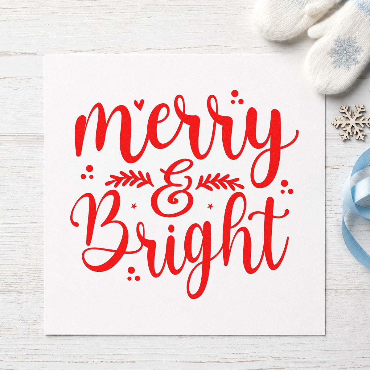 Merry And Bright Leaves craft stamp in red ink on cardstock, an easy option for tea towel ink print.