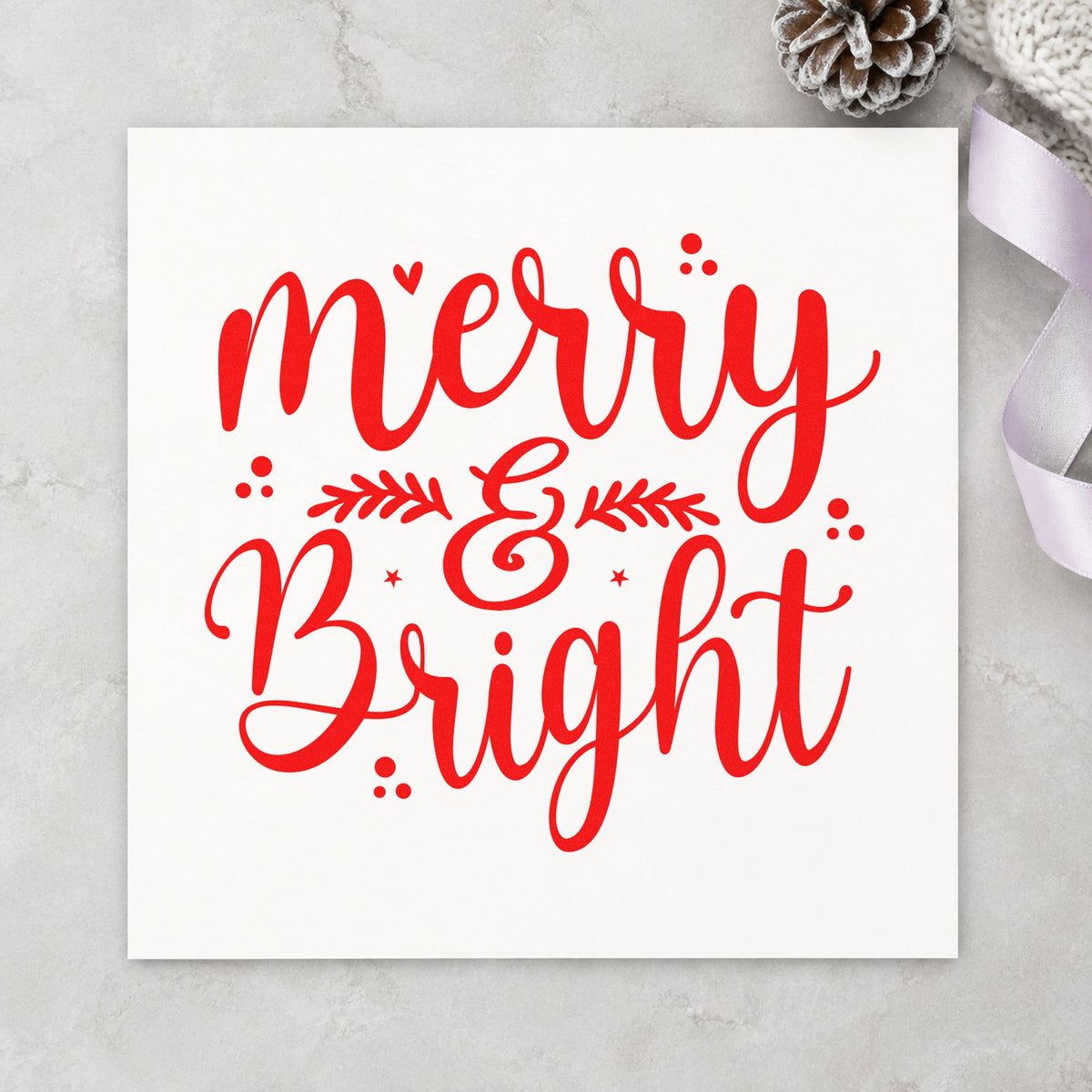 Merry And Bright Leaves rubber stamp shown in red ink, stamped for projects such as mason jar seals.