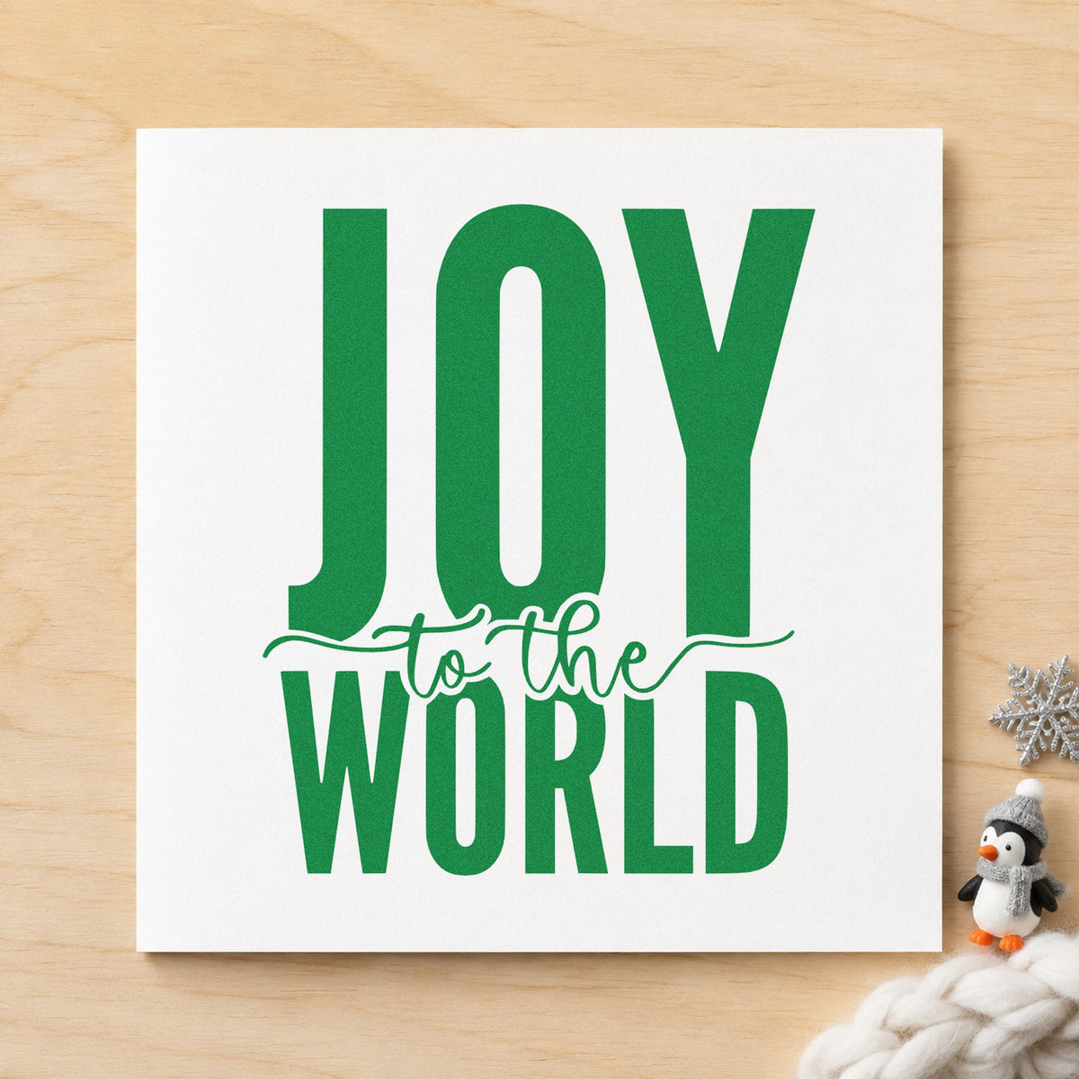 Joy To The World Bold craft stamp imprinted in green ink on paper, a design suited to framed stairwell poster.