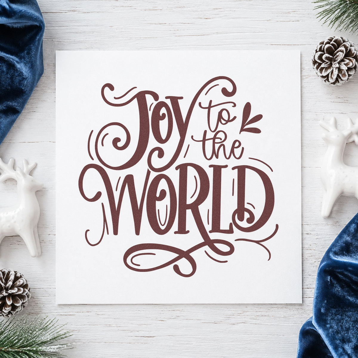 Joy To The World Ornate rubber stamp printed in brown ink, ready for service order sheet and similar paper crafts.