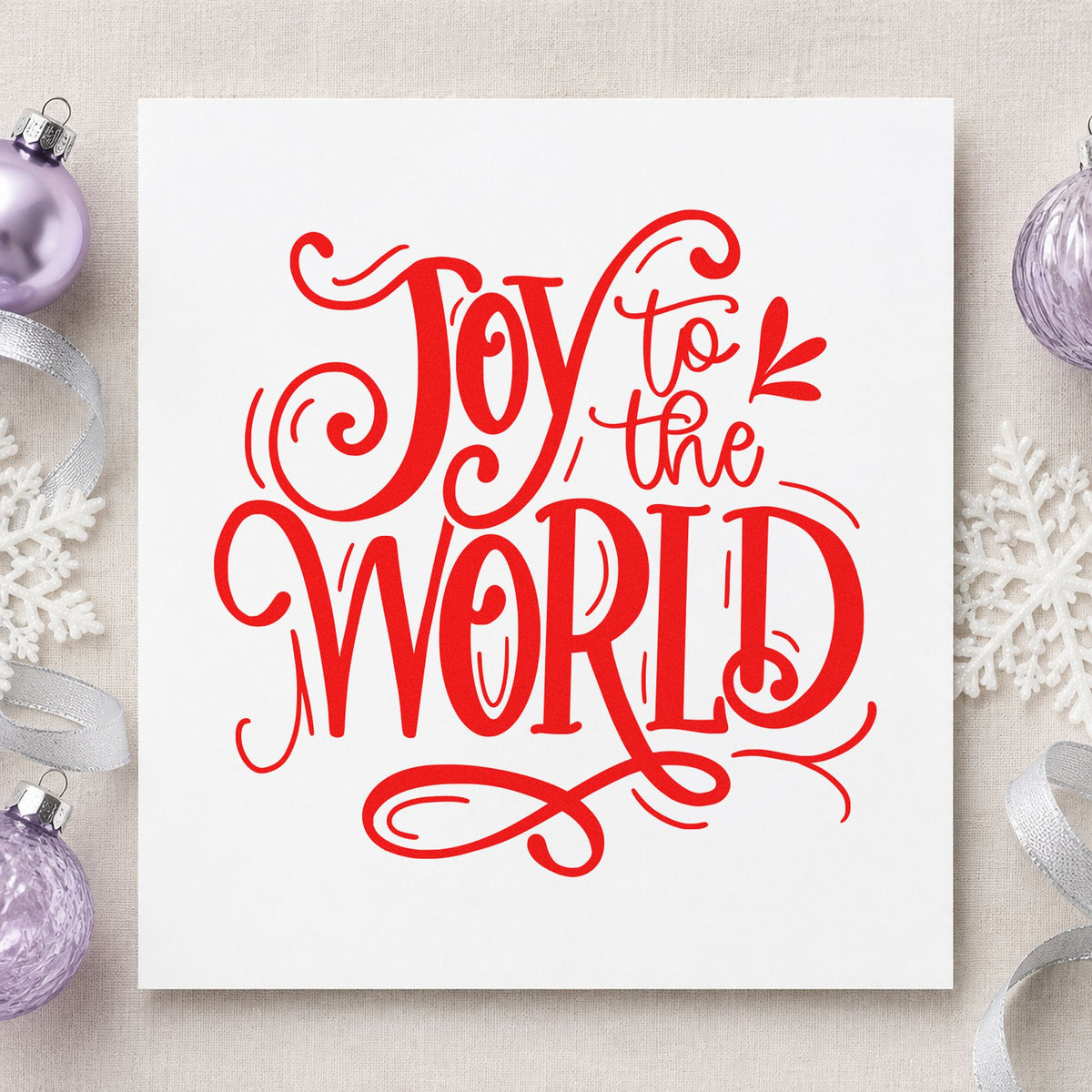 Joy To The World Ornate craft stamp in red ink on cardstock, an easy option for organ bench cushion.