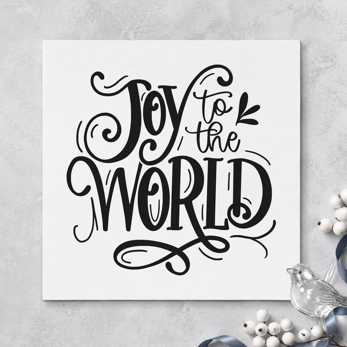 Joy To The World Ornate rubber stamp printed in black ink, ready for hymn title cards and similar paper crafts.