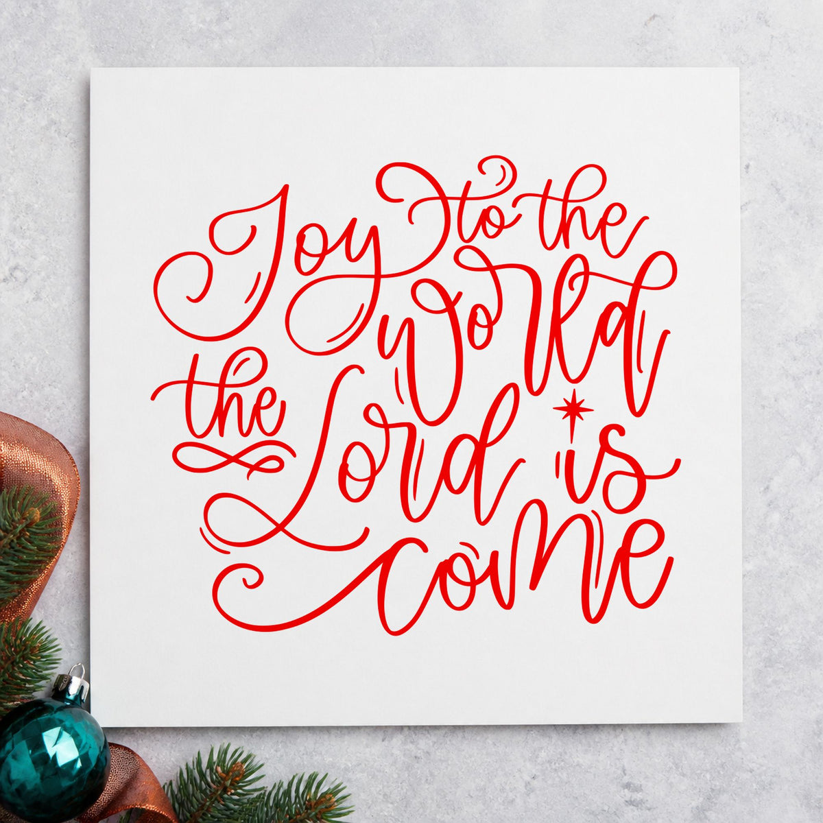 Joy World Lord Is Come craft stamp in red ink on cardstock, an easy option for choir banner printing.