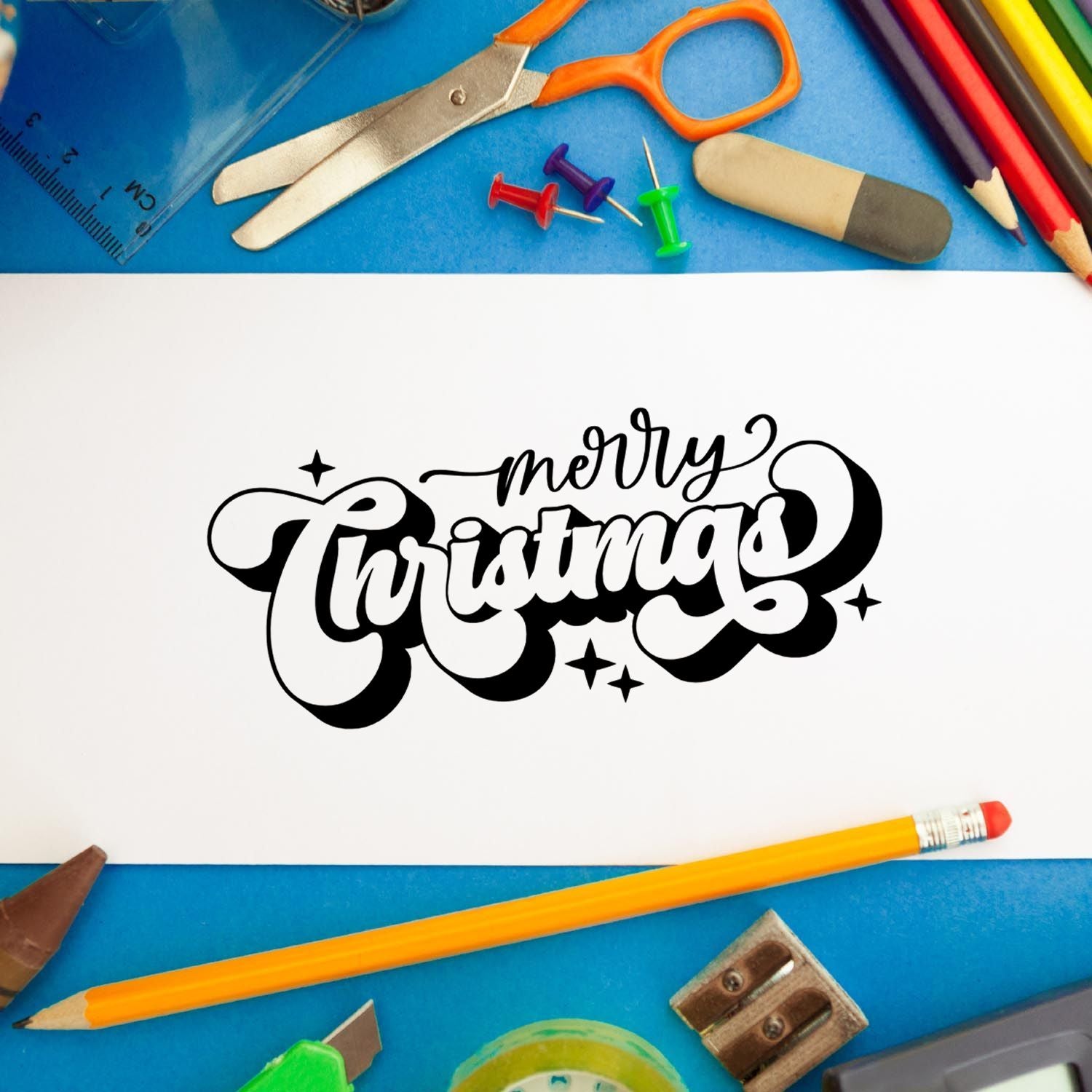 Duo Festive Retro Script With Stars Hand Stamp