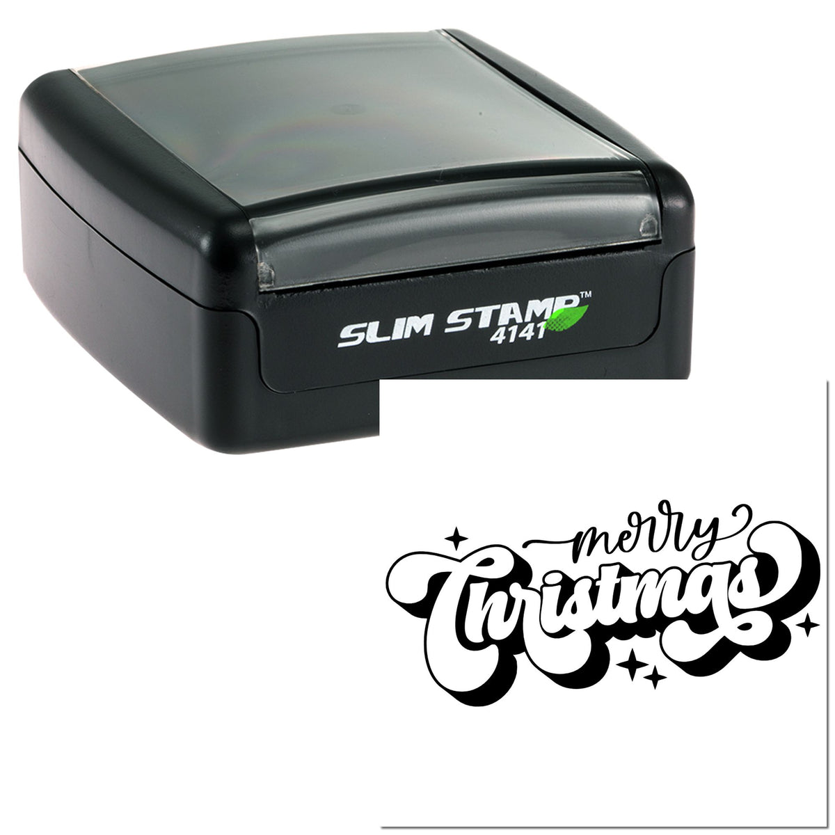 Black Slim Stamp 4141 with translucent gray cover and Merry Christmas seal design on white background