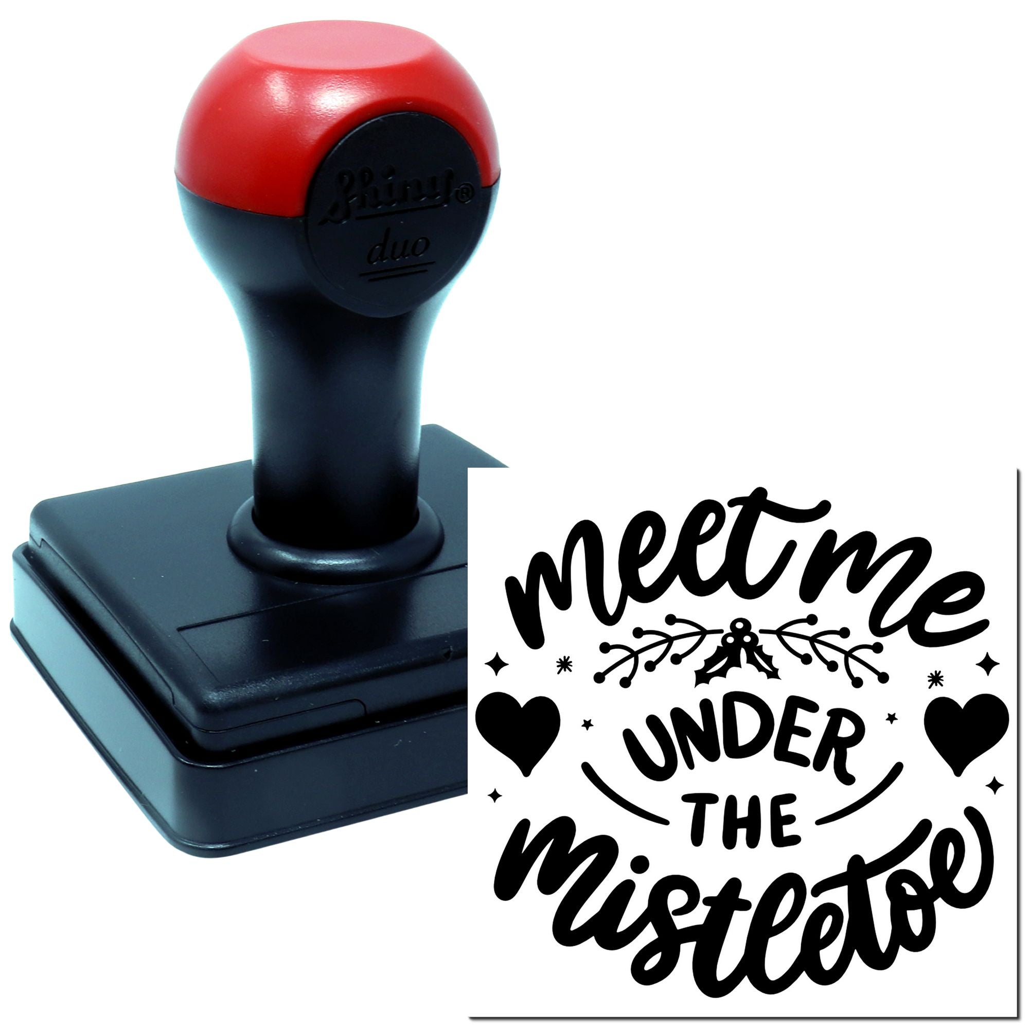 Duo Romantic Holiday Kiss Under Mistletoe Hand Stamp