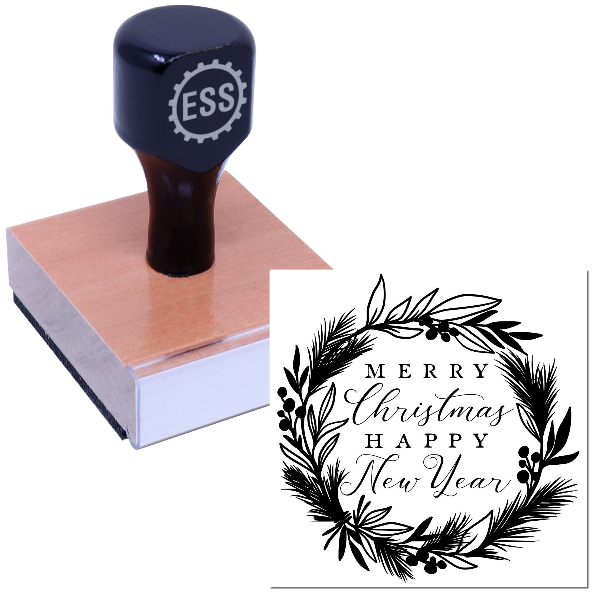 Festive Wreath Greetings Scrapbook Rubber Stamp