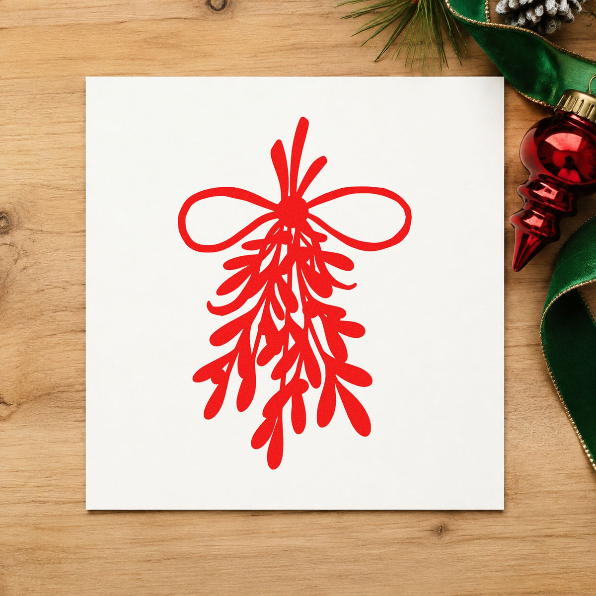Mistletoe Bundle With Bow craft stamp in red ink on cardstock, an easy option for sachet bag printing.