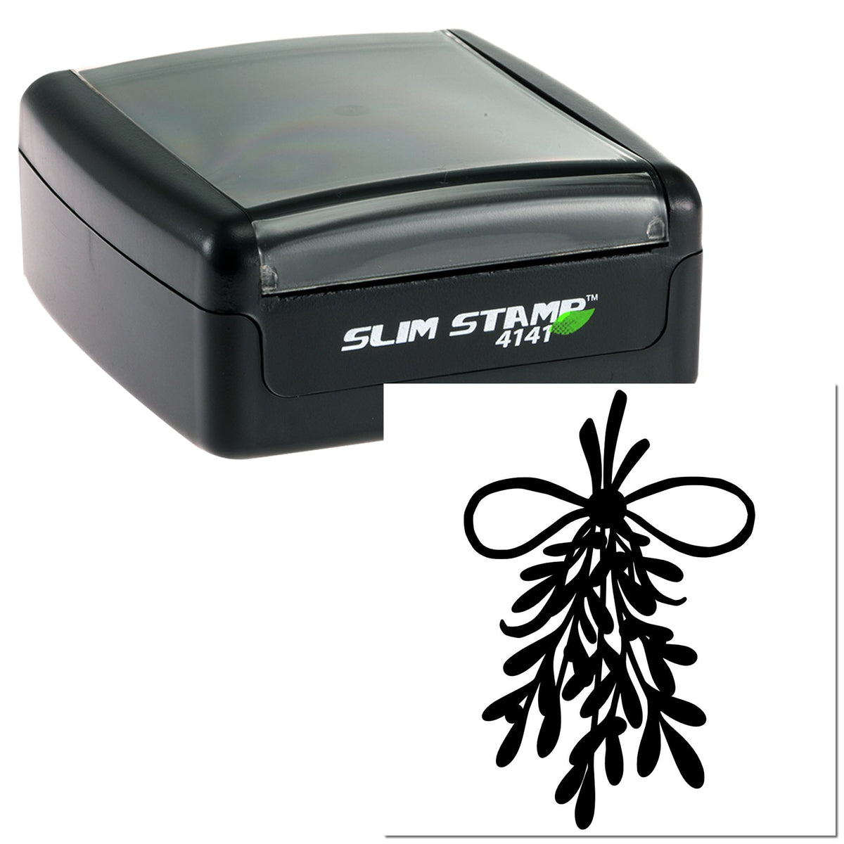 Black Slim Stamp 4141 self-inking stamp with clear lid and ornate black seal impression