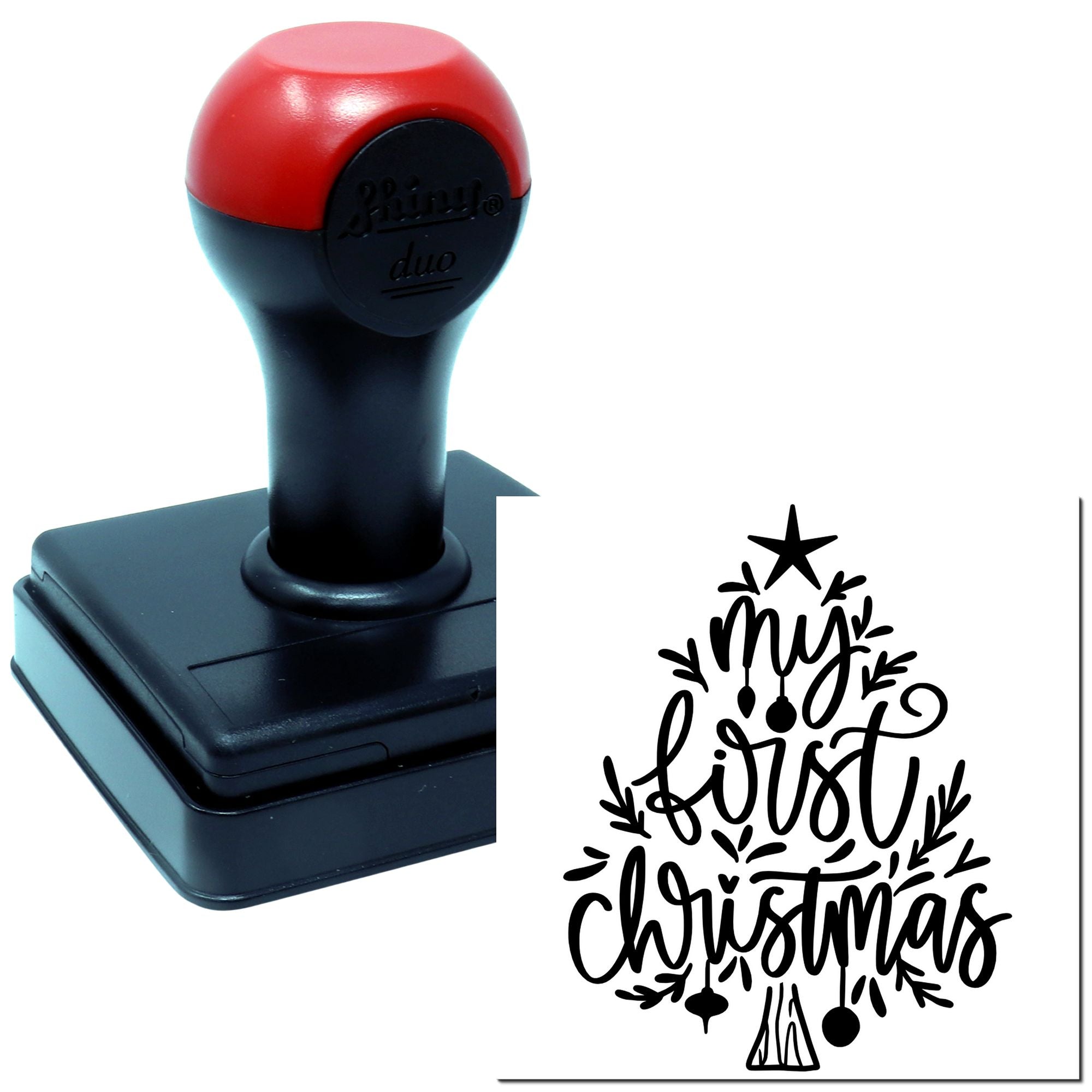 Duo Whimsical Handlettered First Christmas Tree Hand Stamp