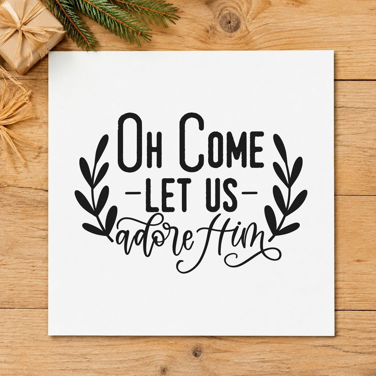 Oh Come Let Us Adore Him rubber stamp printed in black ink, ready for adore him cards and similar paper crafts.