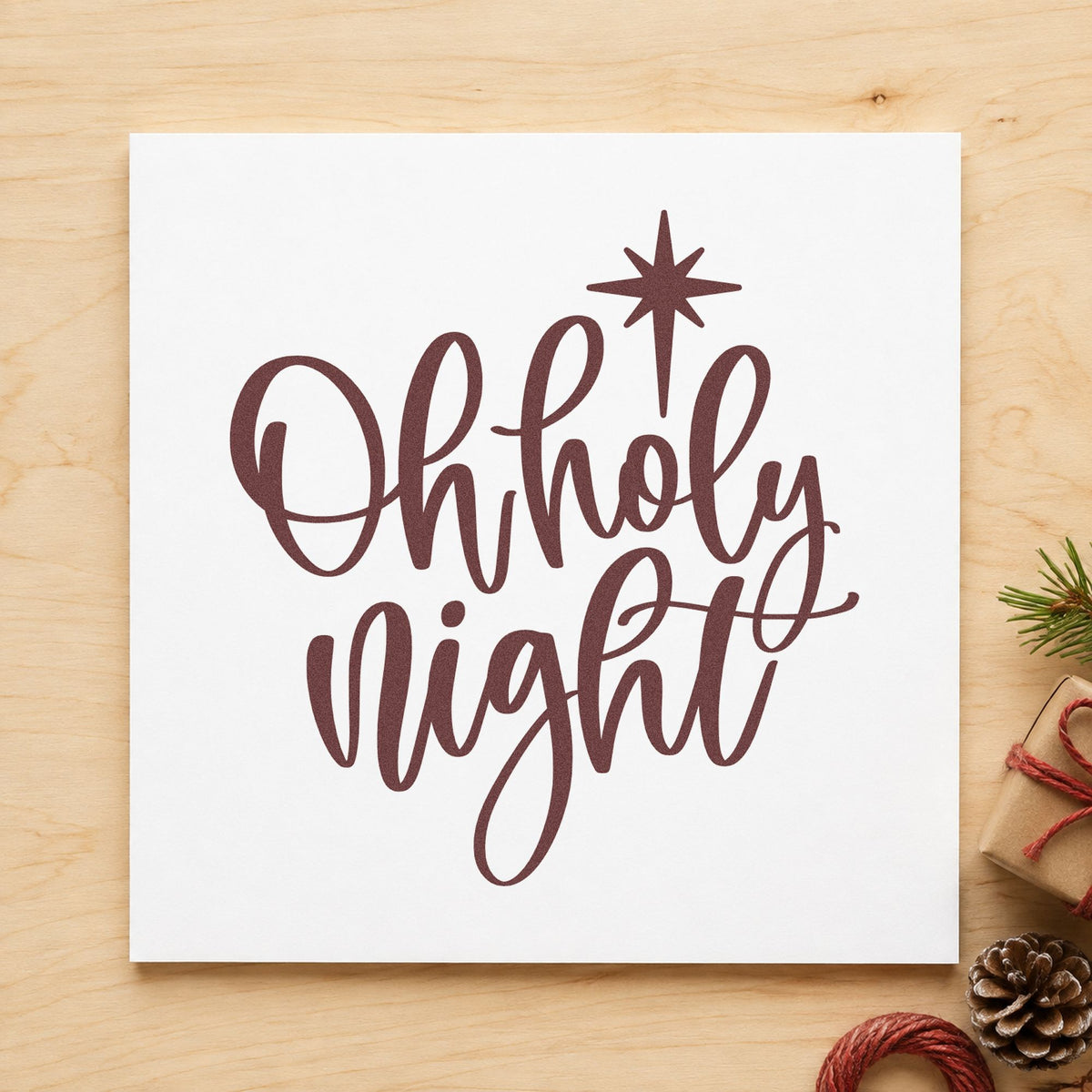 Oh Holy Night Star rubber stamp printed in brown ink, ready for solo practice sheet and similar paper crafts.