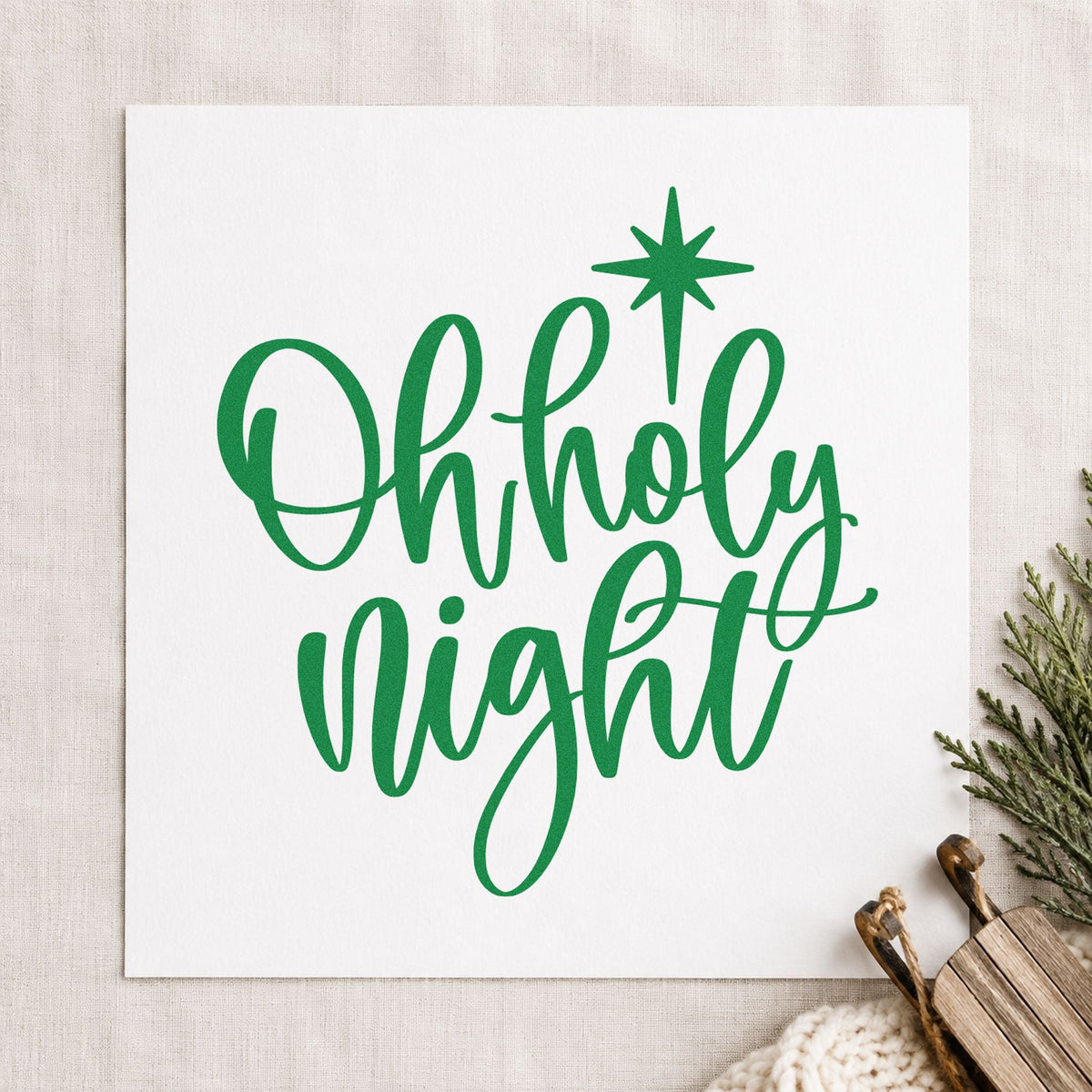 Oh Holy Night Star craft stamp imprinted in green ink on paper, a design suited to framed practice room.