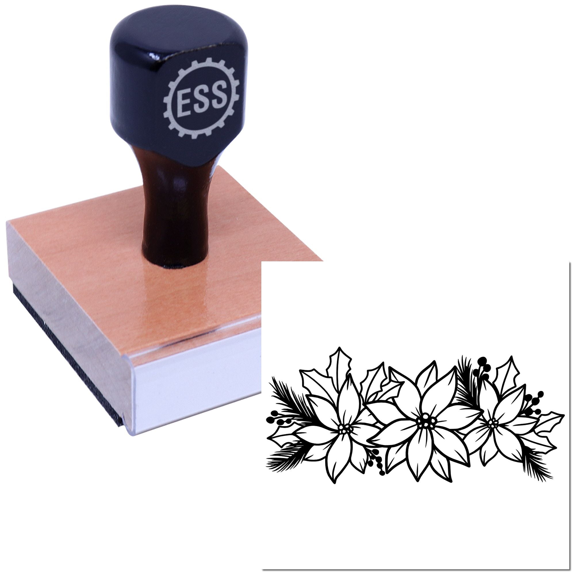 Festive Poinsettia Garland Greeting Card Rubber Stamp