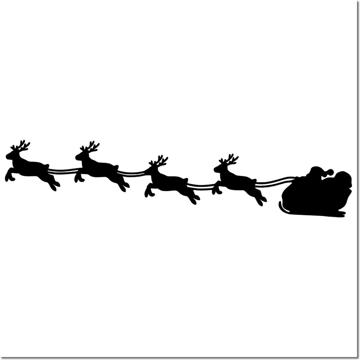 Black reindeer-and-Santa sleigh stamp seal silhouette on white background