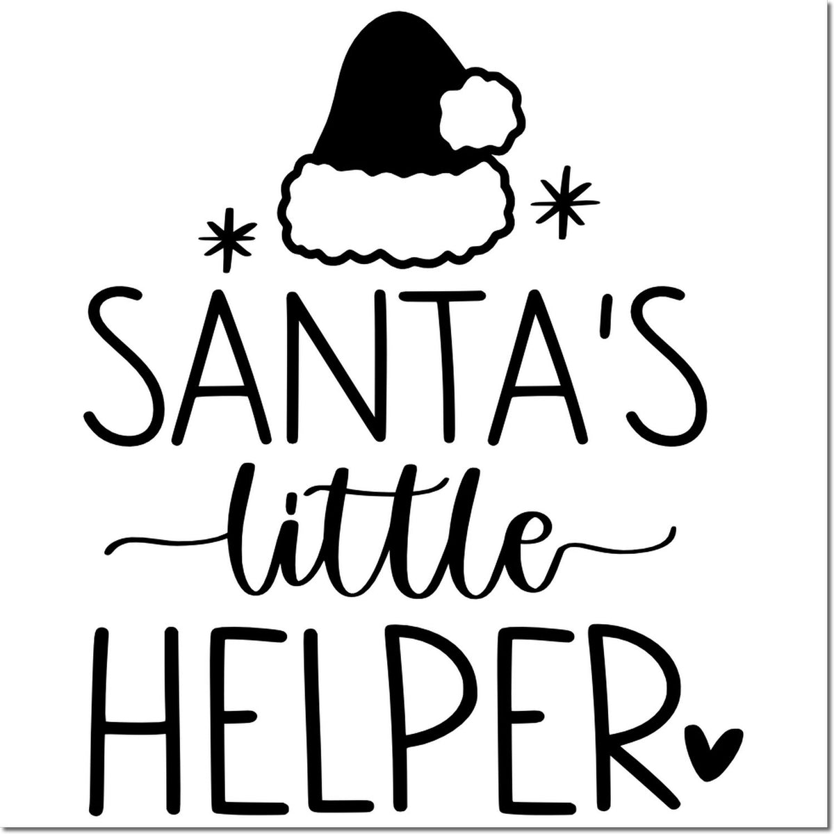 Black Santas Little Helper stamp/seal design with Santa hat, sparkles, and heart.