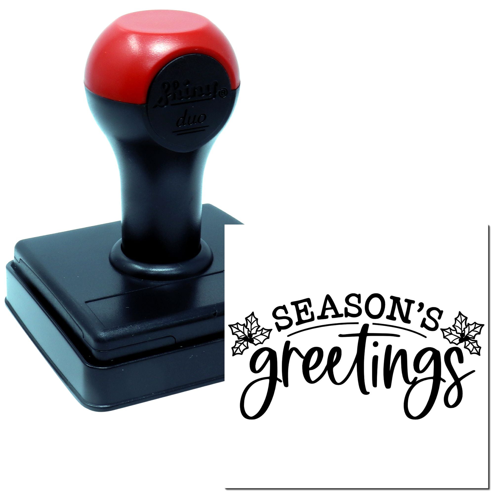 Duo Festive Season's Holly Holiday Greetings Hand Stamp