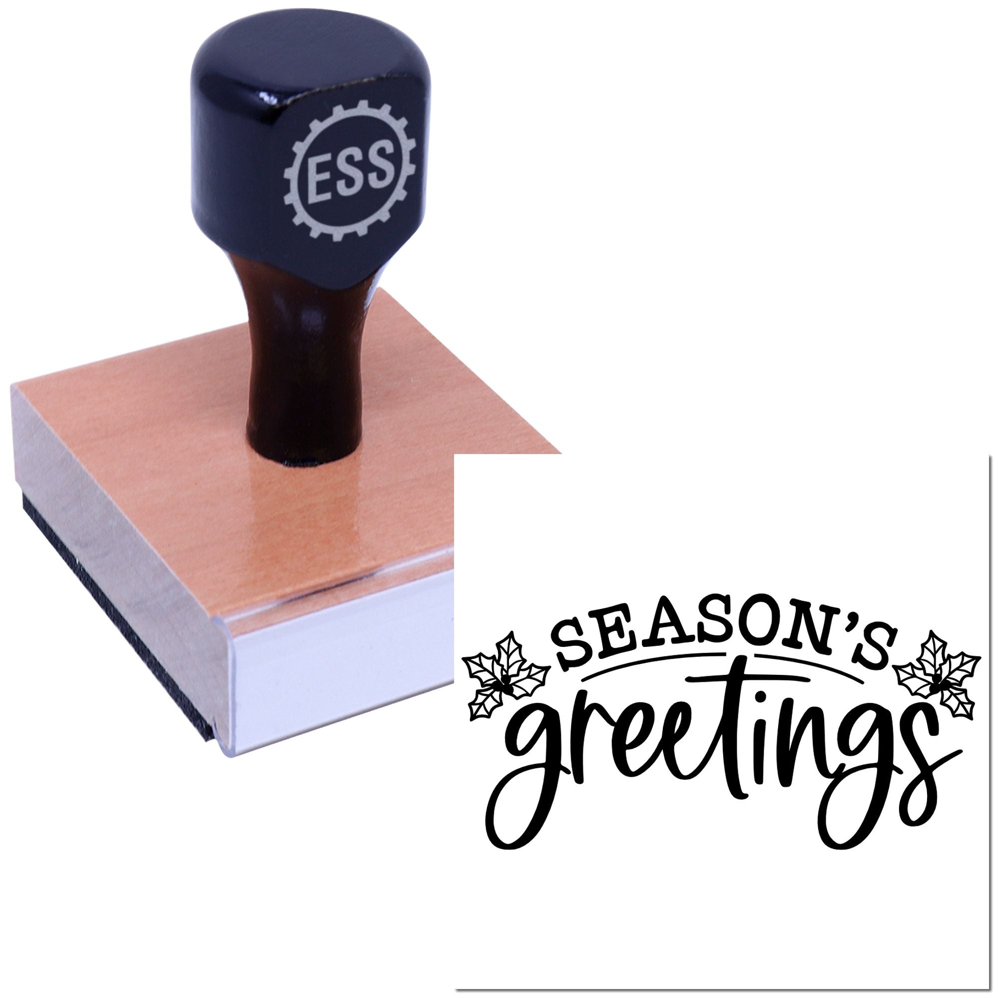 Festive Holly Greetings Tag Rubber Stamp