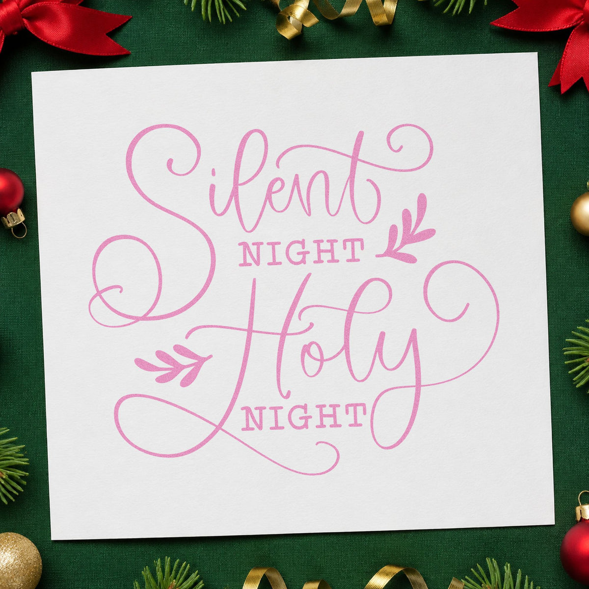 Silent Night Holy Night craft stamp in purple ink on cardstock, an easy option for service album page.