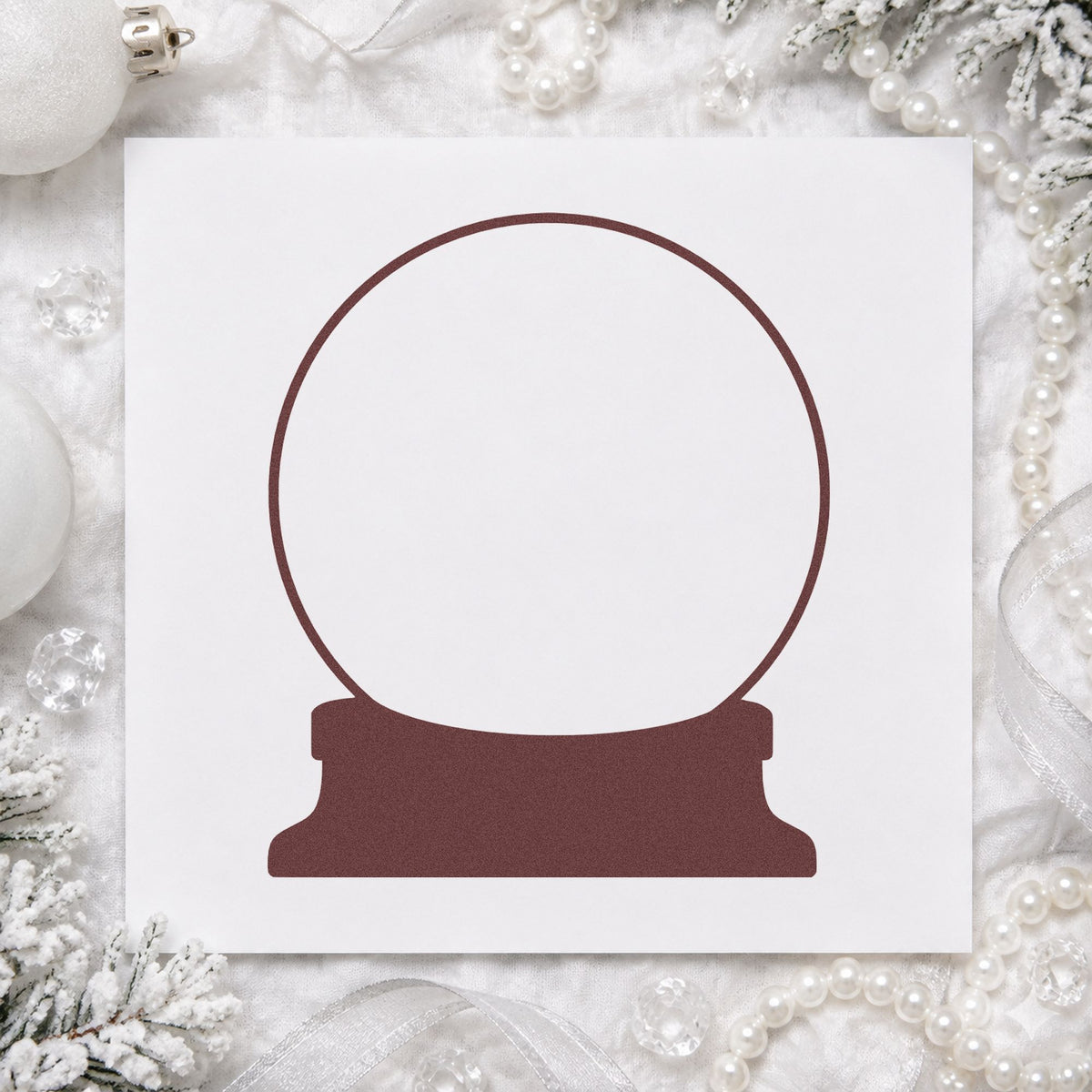 Empty Snow Globe Outline rubber stamp printed in brown ink, ready for goal bubble planner and similar paper crafts.