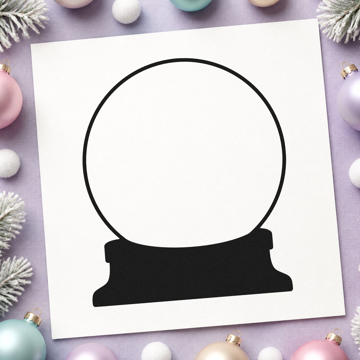 Empty Snow Globe Outline rubber stamp printed in black ink, ready for globe outline cards and similar paper crafts.