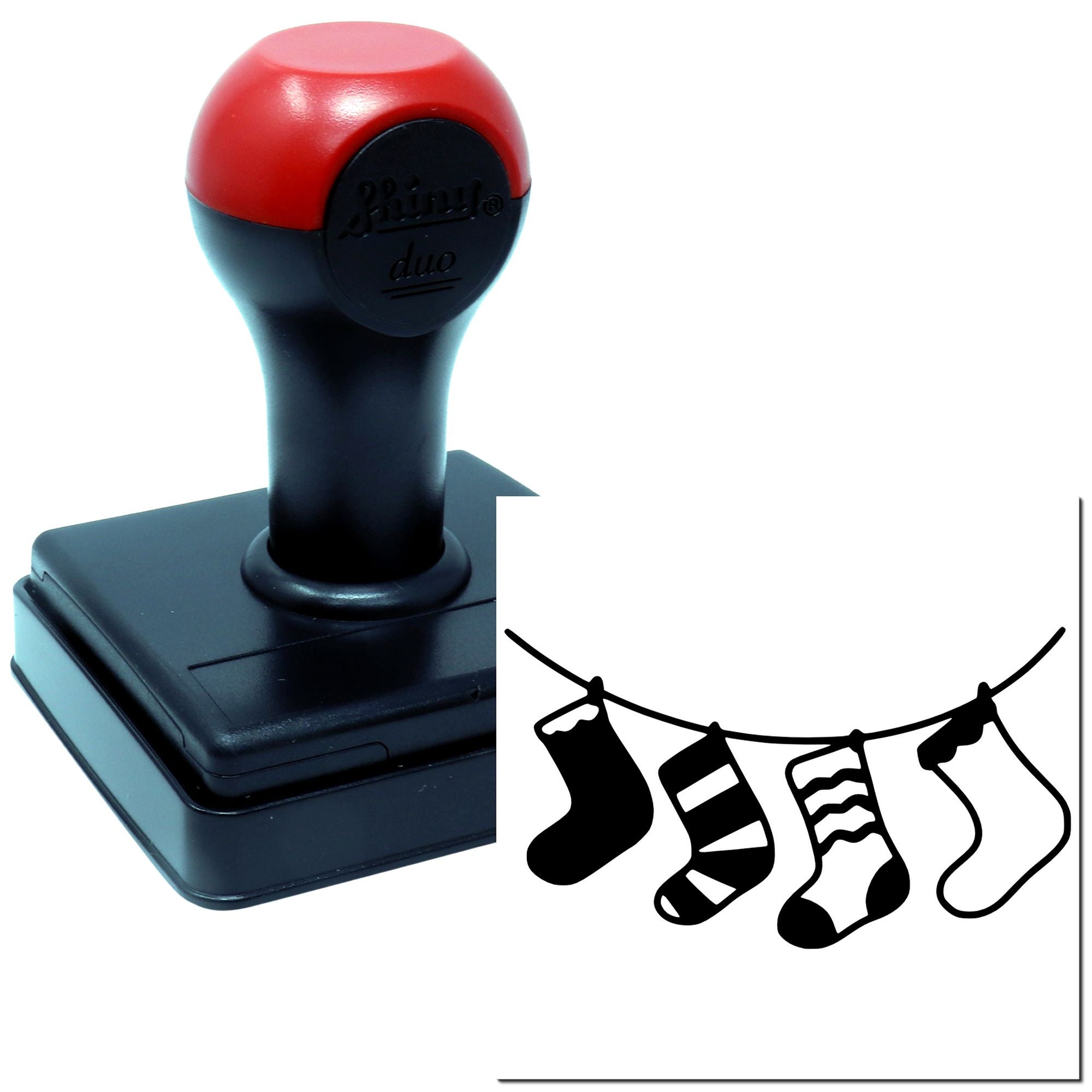 Duo Whimsical Socks Hanging On Line Hand Stamp