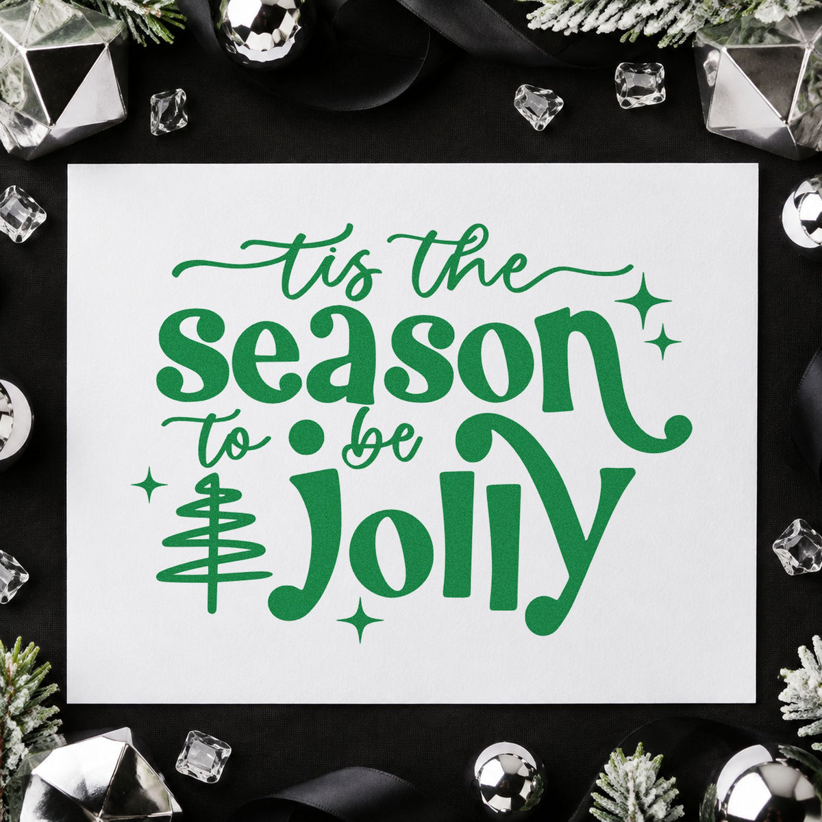 Tis Season To Be Jolly Tree craft stamp imprint in green ink on a handmade project, one idea being host thank tags.